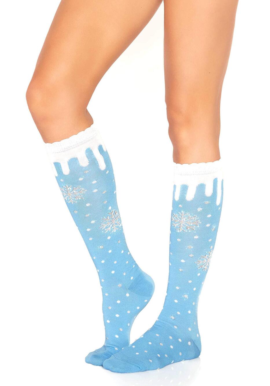2710 Christmas Holiday Casual Knee High Socks, Snowflake, One Size